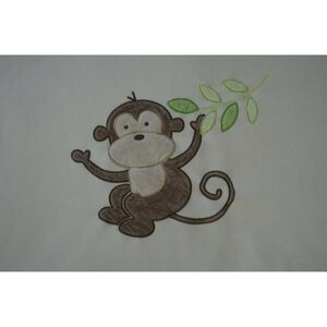 Garanimals Monkey Baby Blanket Cream Off White Tan Green Stitched Edge Leaves